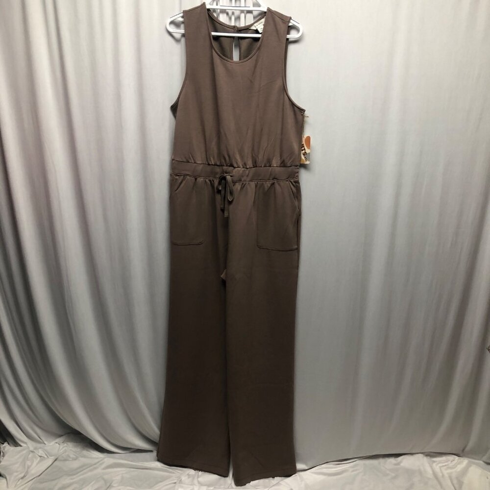 Rae Mode Sleeveless Mocha Jumpsuit Womens Size 1XL Drawstring Waist Comfy NEW